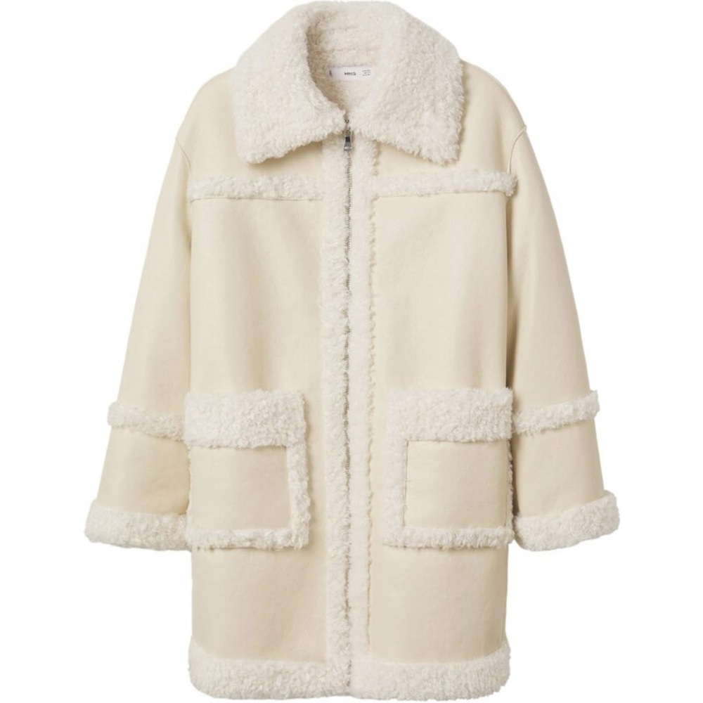 Cream Faux Leather Shearling Coat